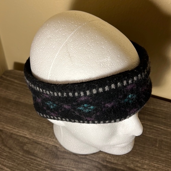 L.L. Bean Accessories - LL Bean Headband Ear Warmer Black/Purple Pattern Lambswool Shell Fleece Lined